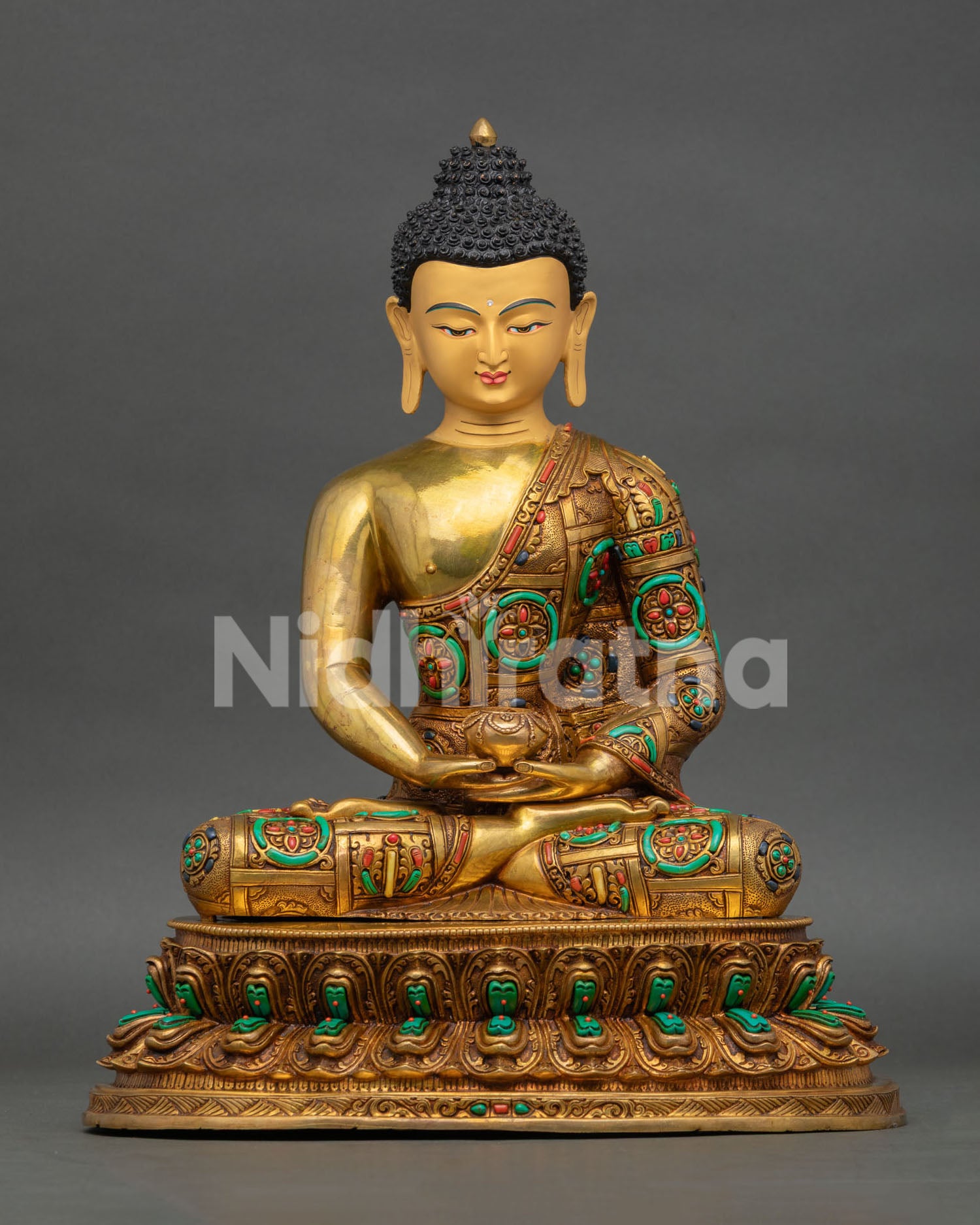 Amitabha Buddha Statue Handcrafted Copper Fire Gilded Gold Nepal