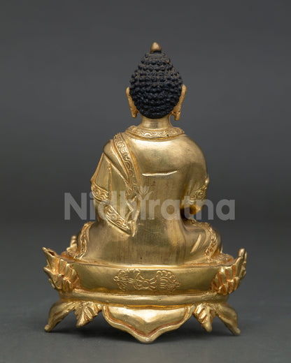 Amitabha Buddha statue handcrafted copper sculpture with gold gilded body from Nepal.