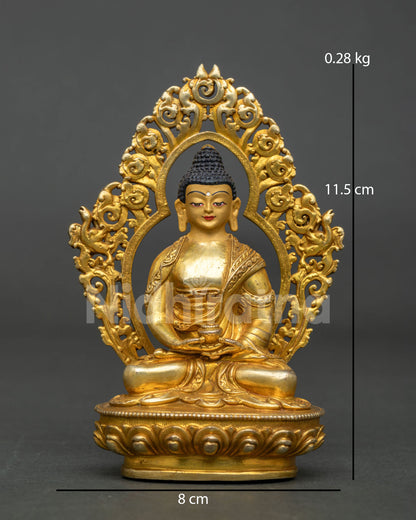 Amitabha Buddha statue handcrafted in patan nepal with gold fire gilded copper finish.