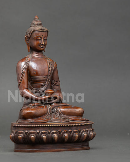 Amitabha Buddha statue holding begging bowl in meditation from sacred Five Dhyani Buddha collection