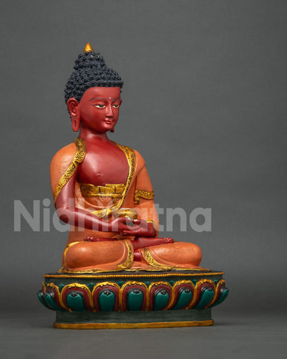 Amitabha Buddha statue in Dhyana Mudra holding begging bowl.