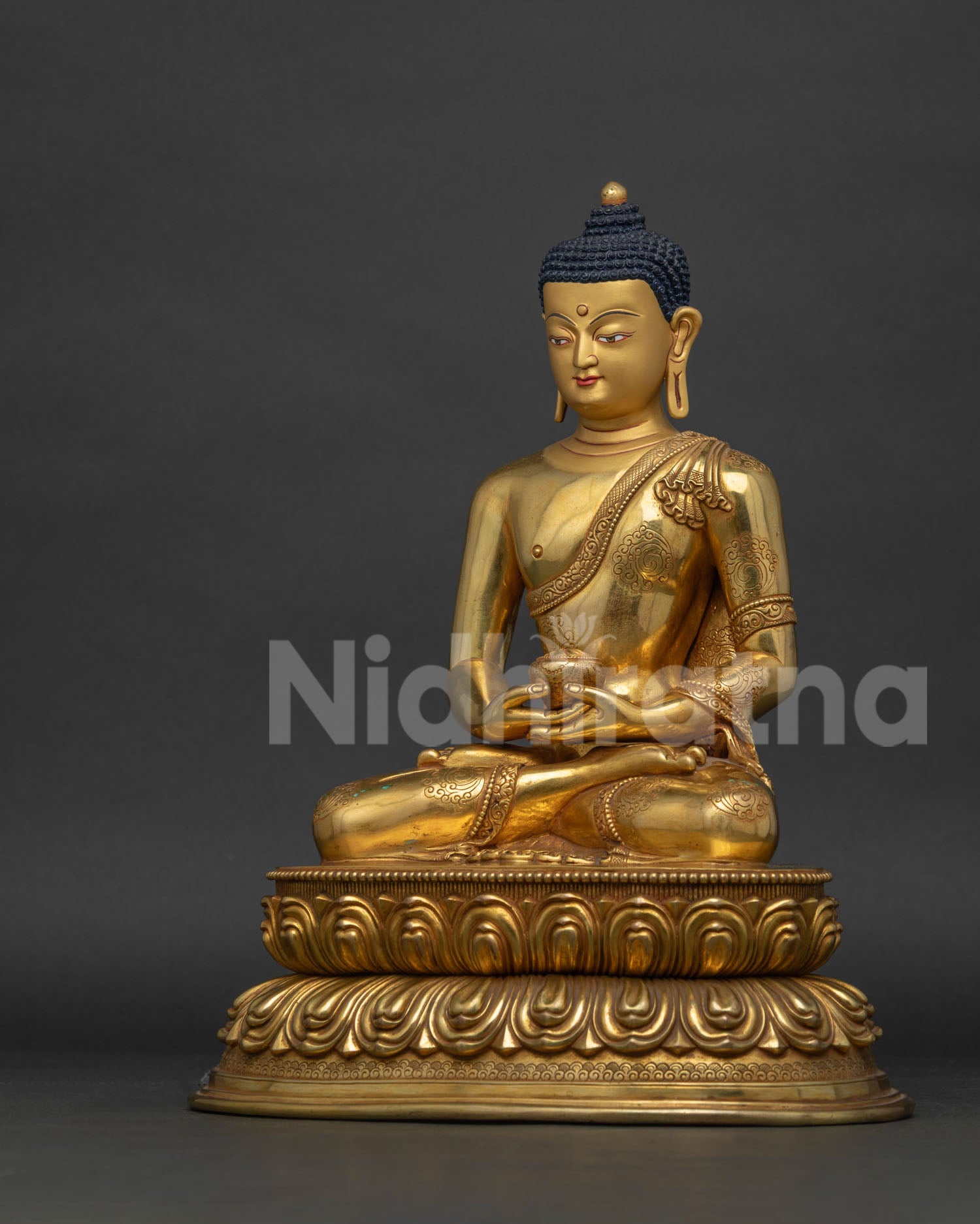 Amitabha Buddha statue left view side handcrafted Nepalese Buddhist artwork