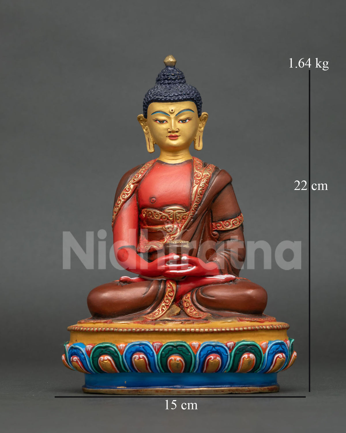 Amitabha Buddha statue newari patan nepal copper acrylic painted 24k gold.