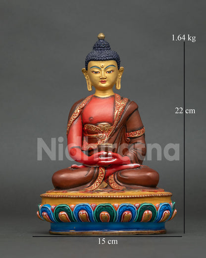 Amitabha Buddha statue newari patan nepal copper acrylic painted 24k gold.