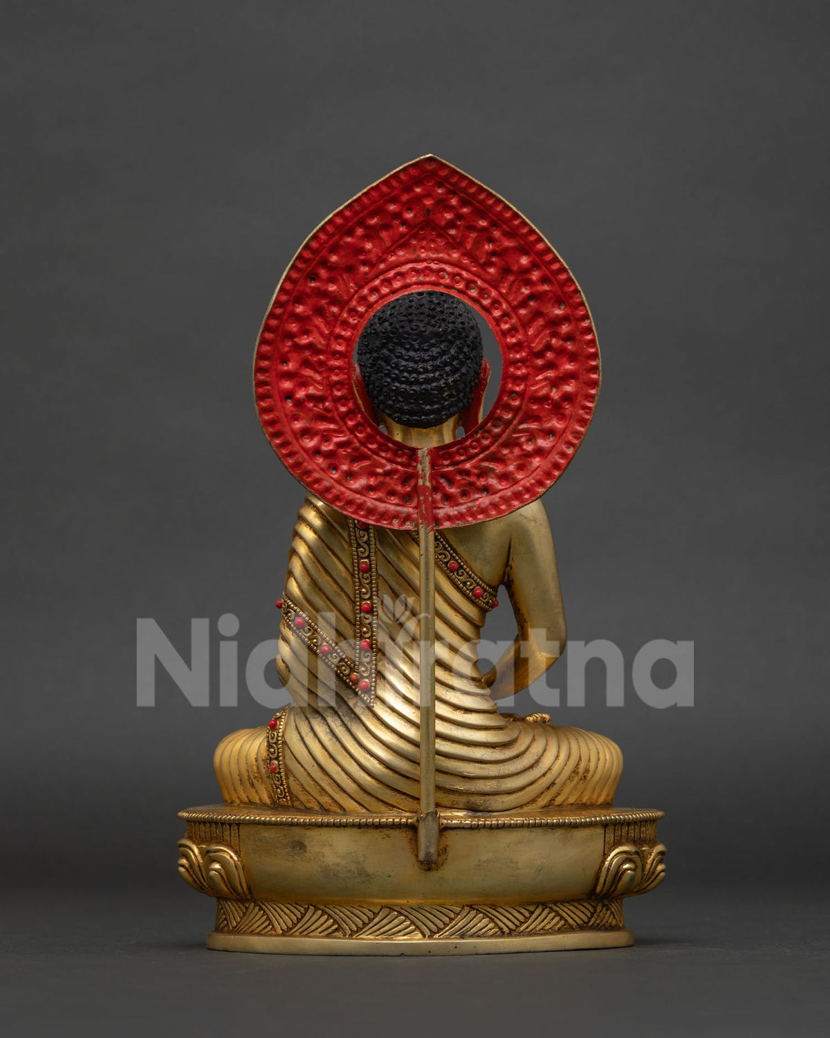 Amitabha Buddha statue on lotus pedestal for Buddhist altar meditation space and shrine.