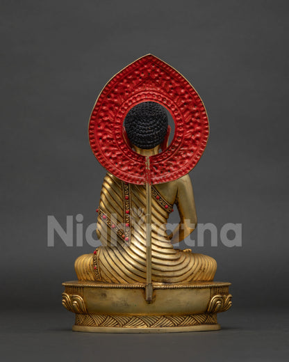 Amitabha Buddha statue on lotus pedestal for Buddhist altar meditation space and shrine.