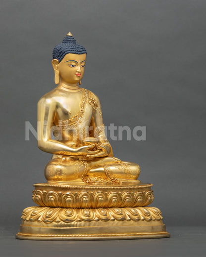 Amitabha Buddha Statue right side view Dhyana Mudra and alms bowl.
