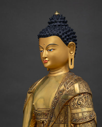 Amitabha Buddha Statue Side Close-Up - Hand-Carved Copper Robe Detail