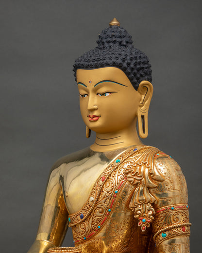 Amitabha Buddha Statue side close-up of robe engraving and lotus base