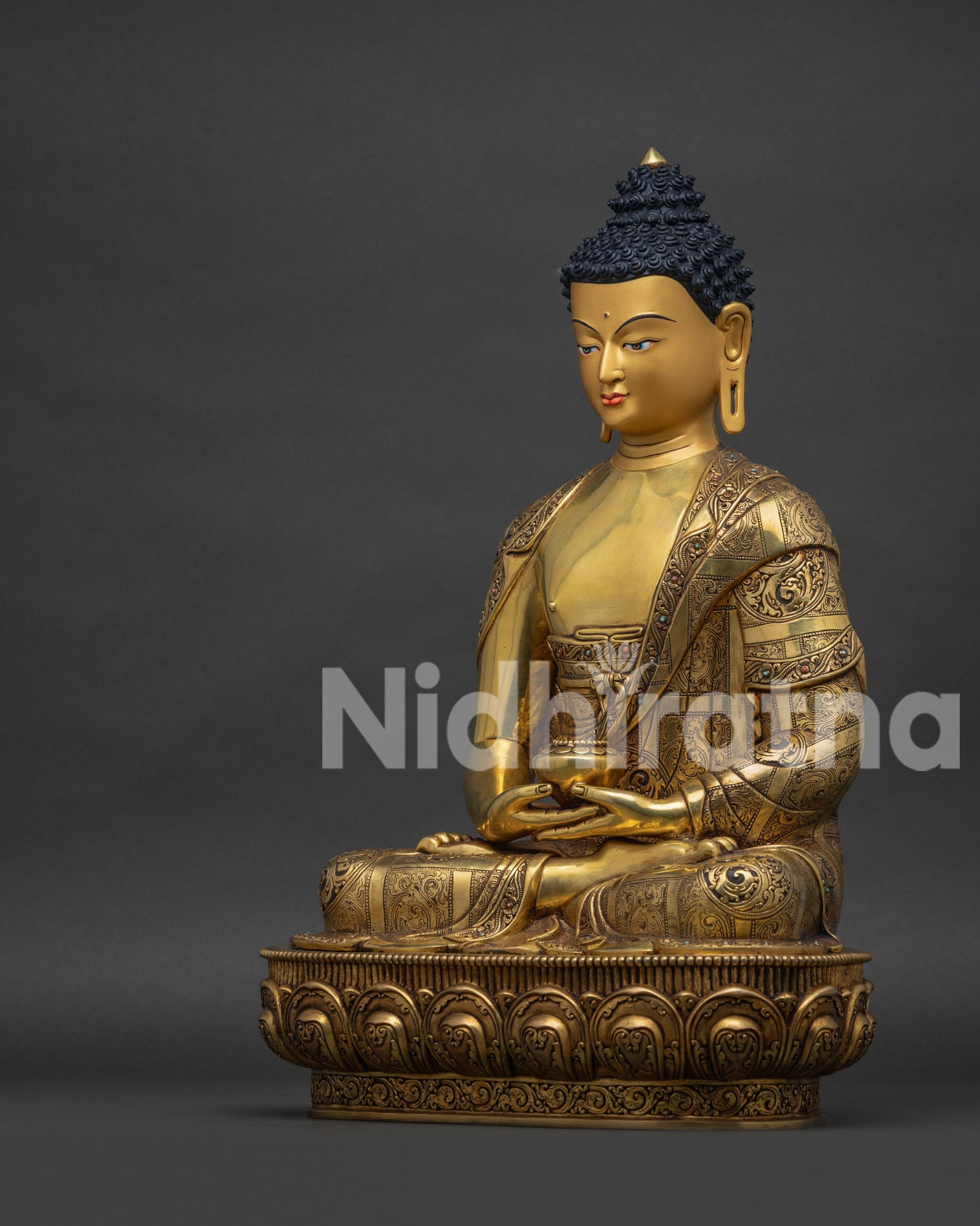 Amitabha Buddha Statue Left Side View - Handmade Copper Sculpture