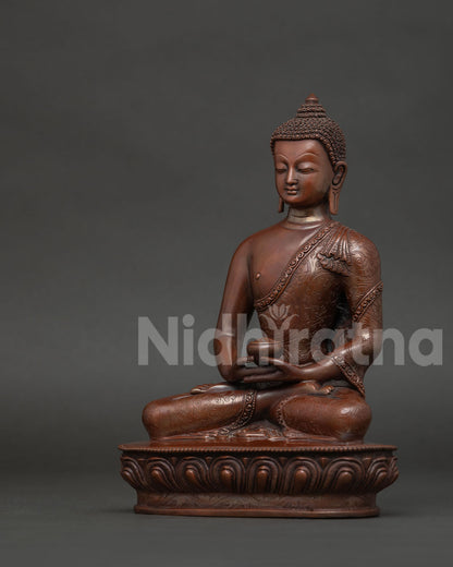 Amitabha Buddha Statue Side View Chemically Oxidized Copper Handcrafted Nepalese Art.