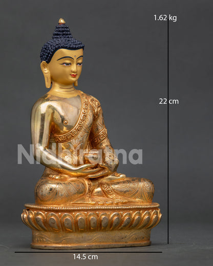 Amitabha Buddha Statue side view with lotus pedestal and intricate Himalayan craftsmanship details