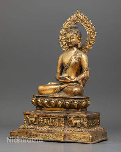 Amitabha Buddha statue with elephant vajra throne and rising halo.