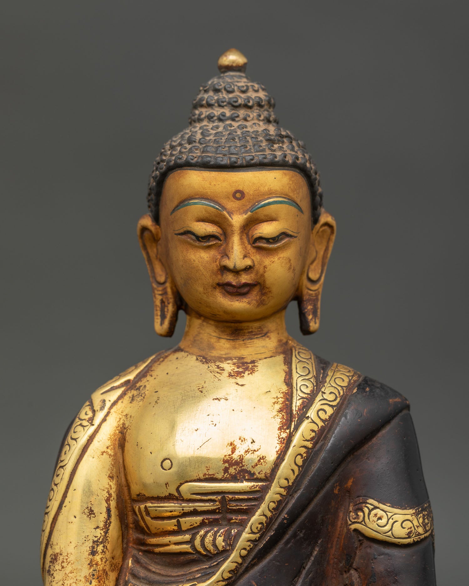 Amitabha Buddha Statue with Gold Fire Gilded Copper and Gold Painted Face.