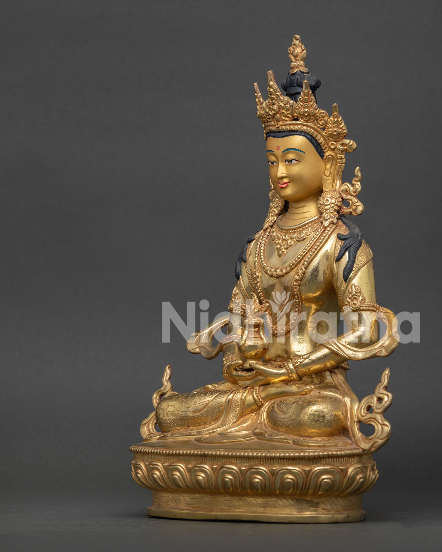 Amitayus Buddha Lotus Pedestal Floral Garment Side View.