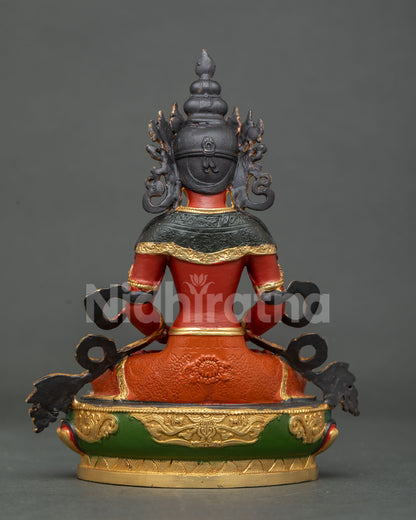 Amitayus Buddha statue acrylic painted details Nepalese craftsmanship.