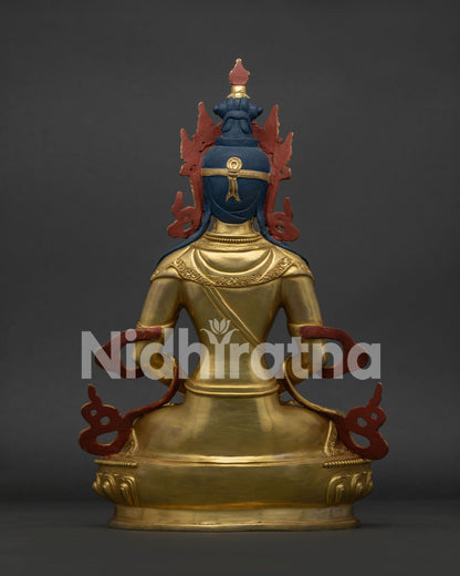 Amitayus Buddha Statue back view traditional Nepalese Buddhist sculpture
