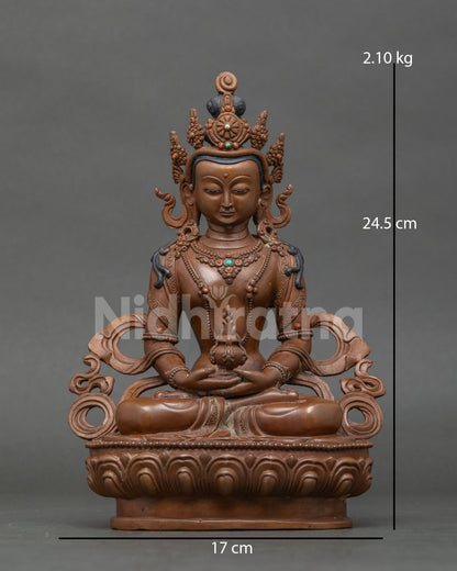 Amitayus Buddha statue chemically oxidized copper Newari Patan Nepal.