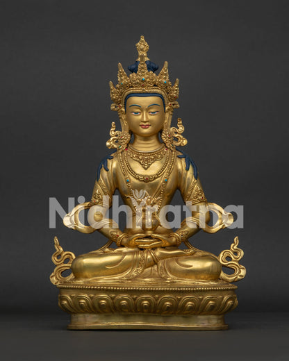 Amitayus Buddha Statue front view 24K gold gilded Nepalese Buddhist sculpture