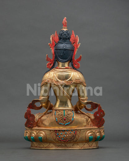 Amitayus Buddha statue handcrafted by Newari artists from Patan Nepal.