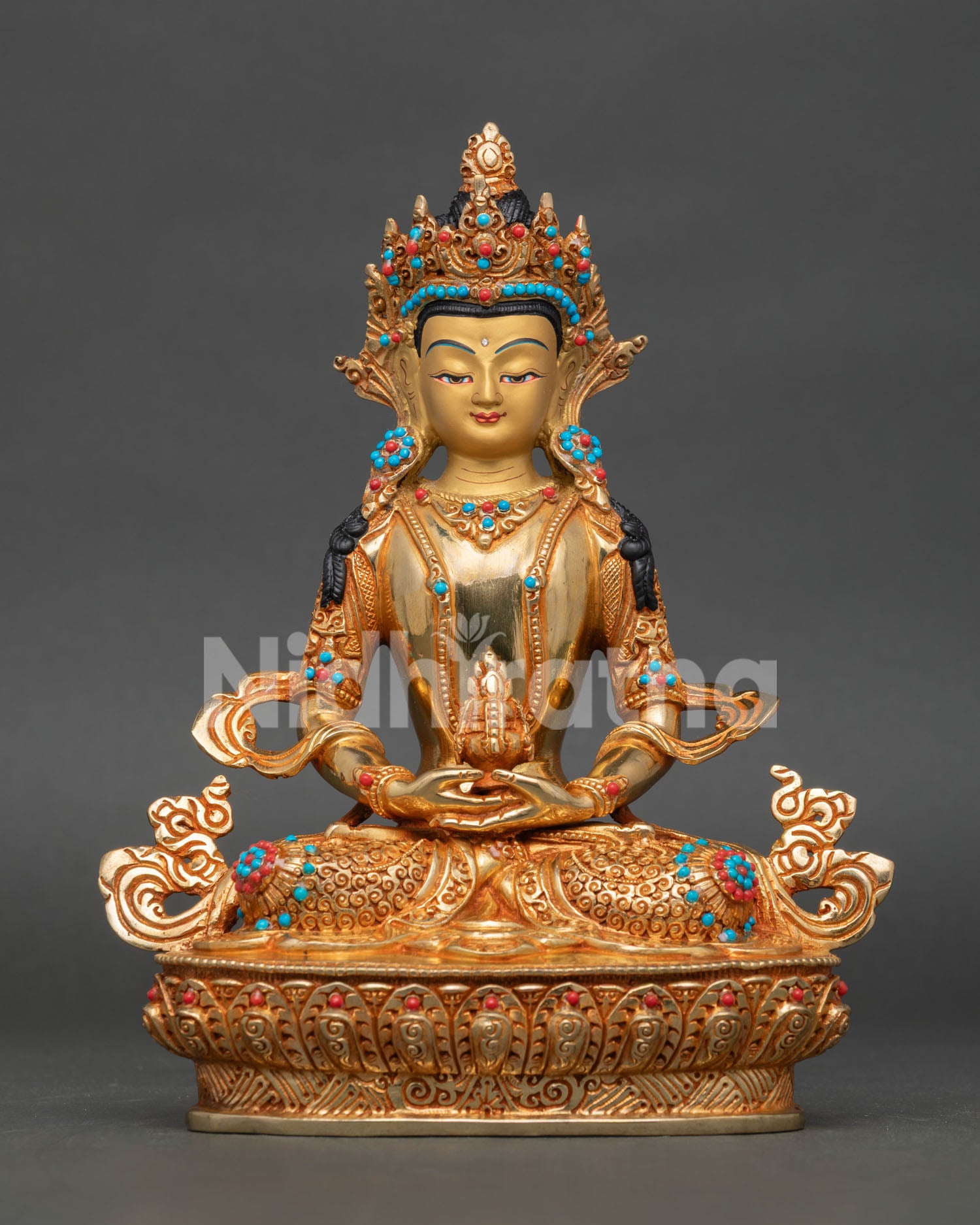 Amitayus Buddha statue handcrafted copper with 24k gold gilding from Nepal