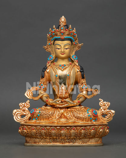 Amitayus Buddha statue handcrafted copper with 24k gold gilding from Nepal