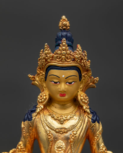 Amitayus Buddha statue handcrafted in Nepal with painted face.