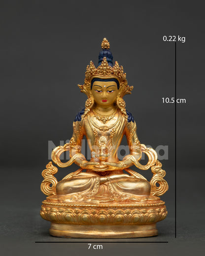 Amitayus Buddha statue handcrafted in Nepal with gold fire gilding.