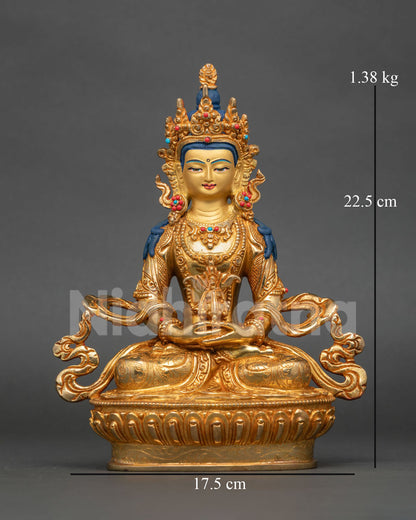 Amitayus Buddha Statue, handcrafted Nepalese Buddhist art with 24K gold gilded finish