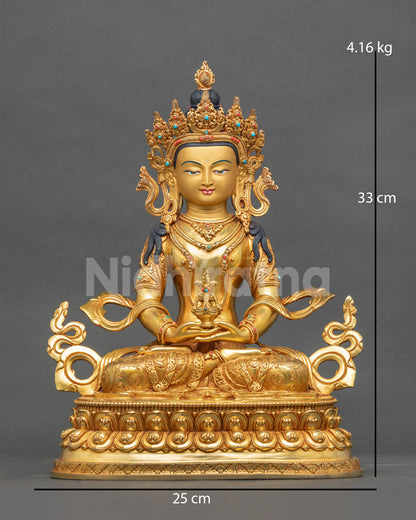 Amitayus Buddha Statue handcrafted Newari artist Patan Nepal gold fire gilded copper.
