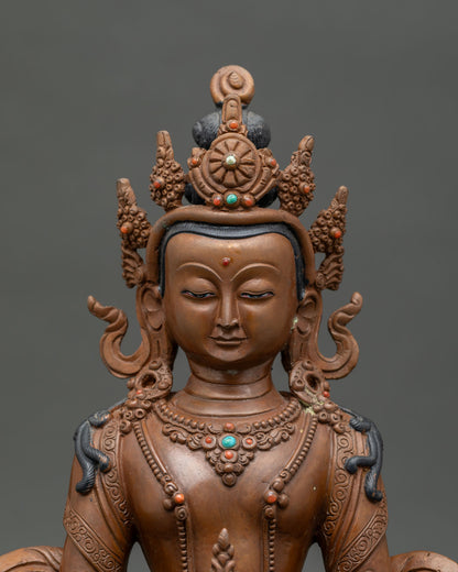 Amitayus Buddha statue Kalasha longevity vessel five jewel crown.