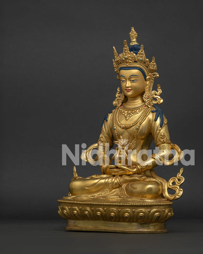 Amitayus Buddha Statue left view side copper gold gilded longevity Buddha statue