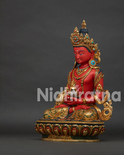 Amitayus Buddha Statue left view side showing lotus throne and intricate details