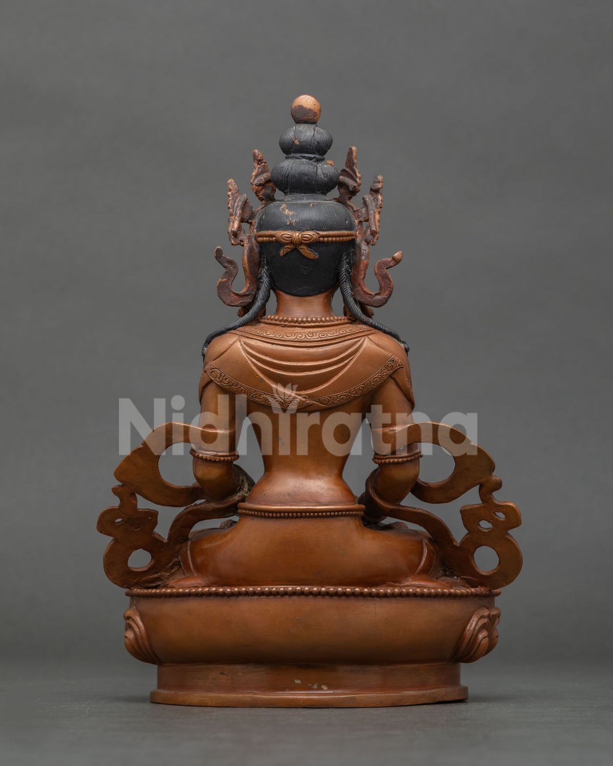 Amitayus Buddha statue Newari craftsmanship chemically oxidized finish.