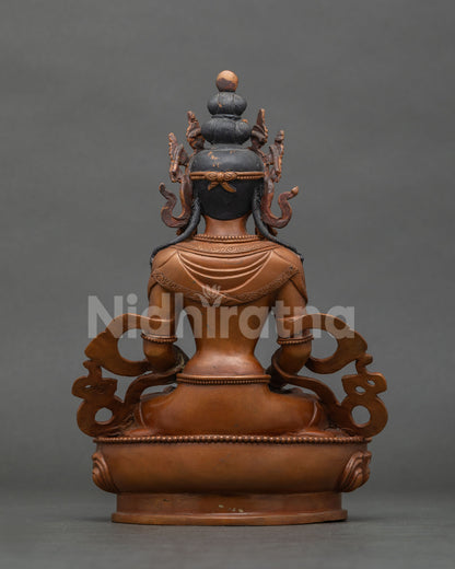Amitayus Buddha statue Newari craftsmanship chemically oxidized finish.