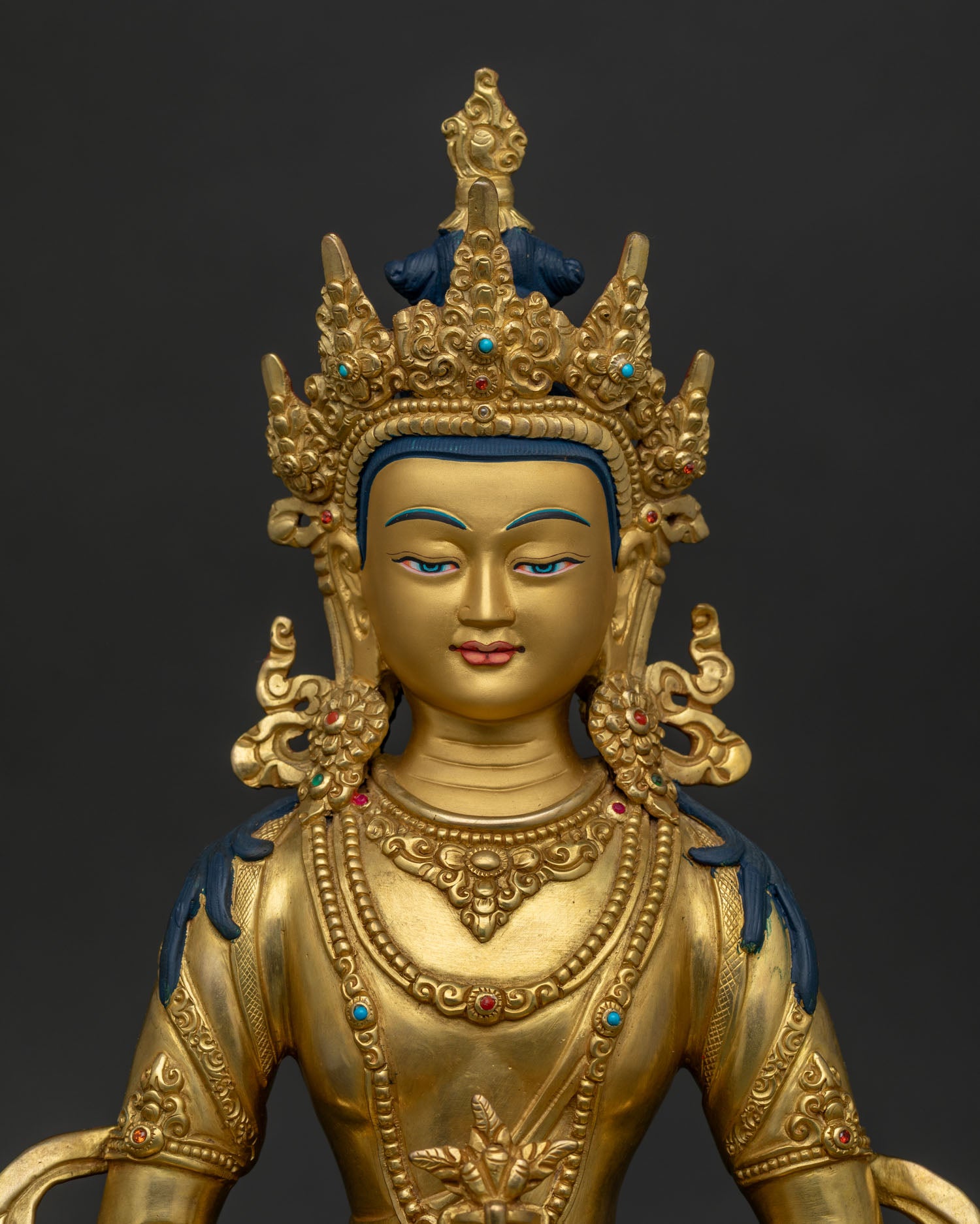 Amitayus Buddha Statue regular close up handcrafted Buddhist deity with gemstones