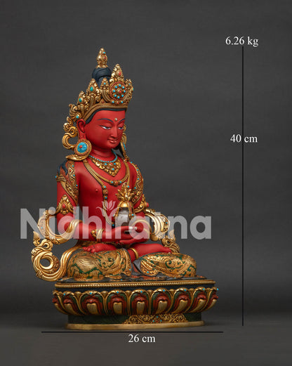 Amitayus Buddha Statue right view side showing copper casting and gold gilding