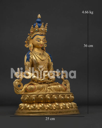 Amitayus Buddha Statue right view side showing copper gold gilded details
