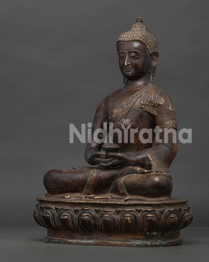 Amitayus Buddha statue serene face and traditional Nepalese Buddhist craftsmanship.