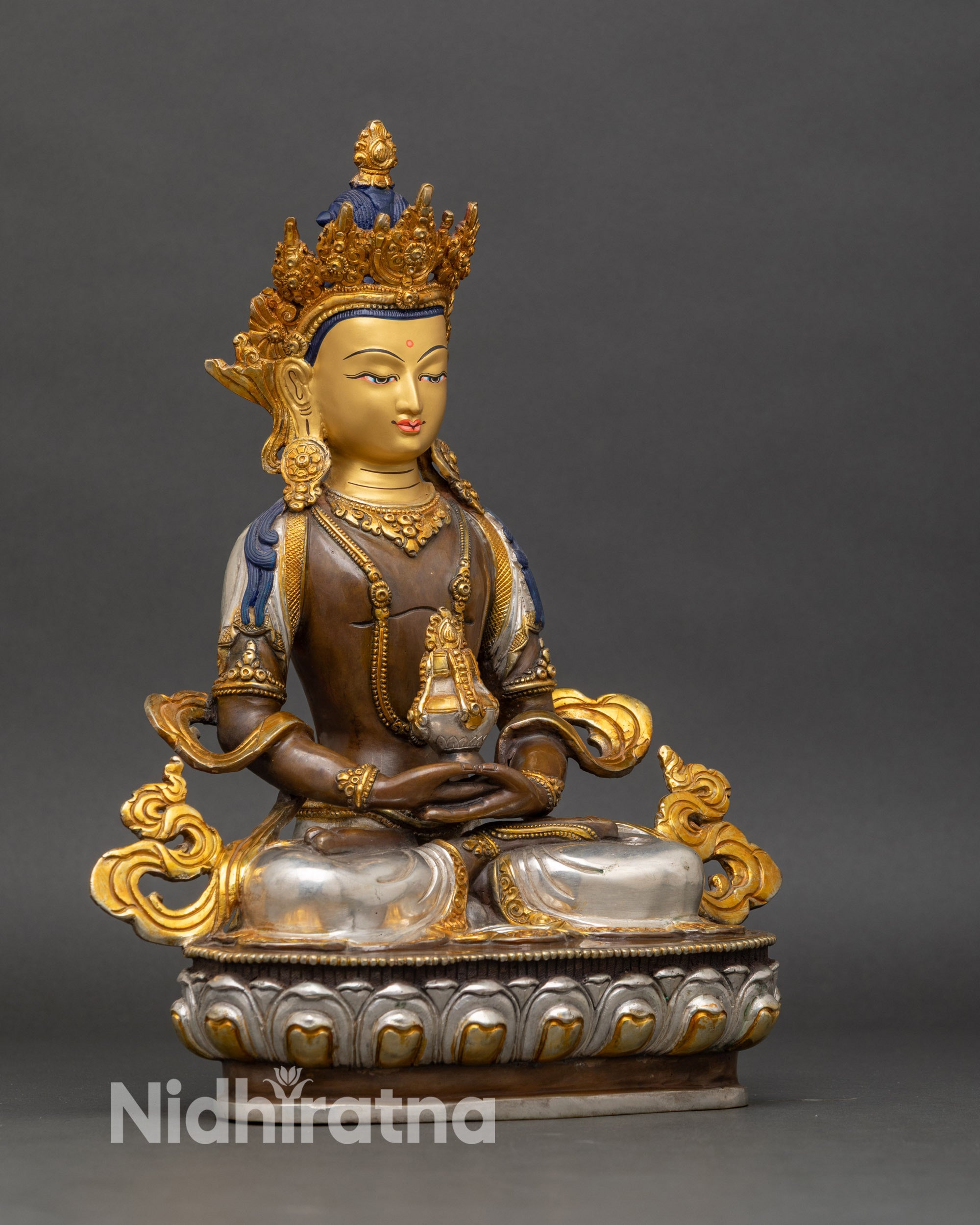 amitayus-buddha-statue-side-view-seated-lotus-throne-oxidized-silver-finish-nepal
