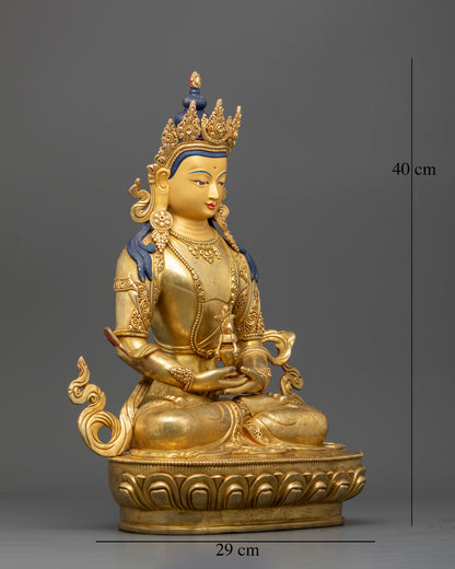 Amitayus Buddha statue with 24K gold painted face and five jeweled crown.