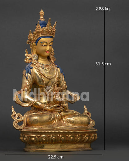 Amitayus Buddha Statue with gold painted face and five jeweled crown.