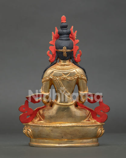 Amitayus Buddha Statue with handcrafted copper details and Himalayan Buddhist artistry.