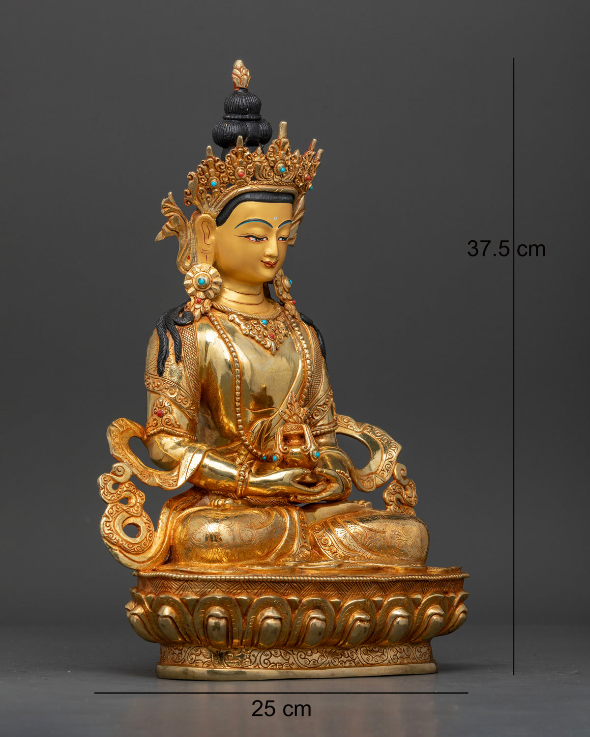 Amitayus Buddhist statue Dhyana Mudra longevity vase Nepalese art.