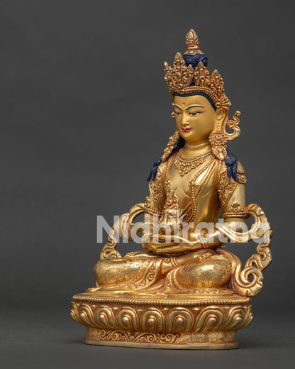 Amitayus Copper Statue Left Side View 24K Gold Fire Gilded Handcrafted Nepal