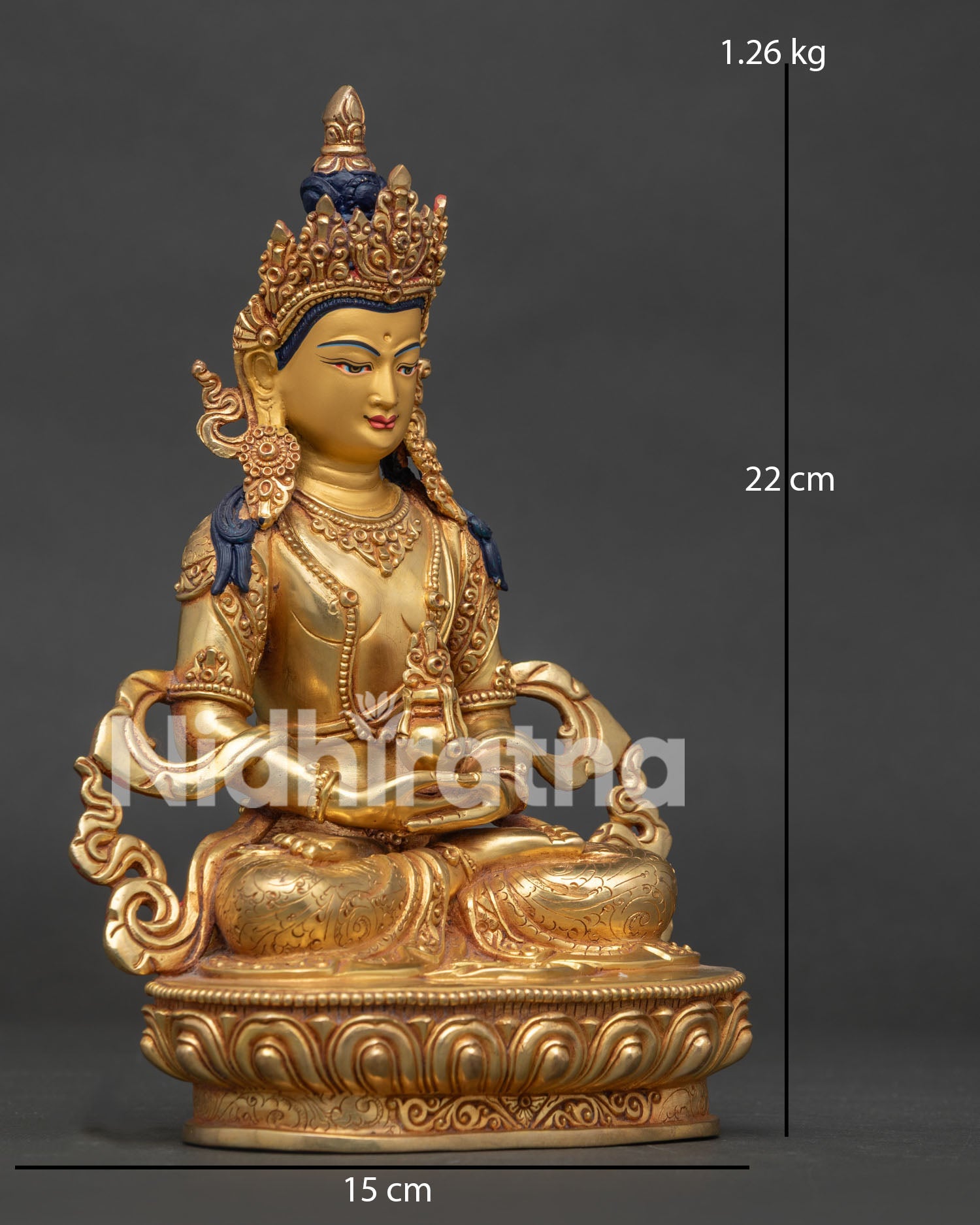 Amitayus Copper Statue Right Side View 24K Gold Fire Gilded Handcrafted Nepal
