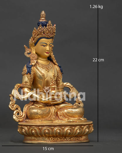 Amitayus Copper Statue Right Side View 24K Gold Fire Gilded Handcrafted Nepal