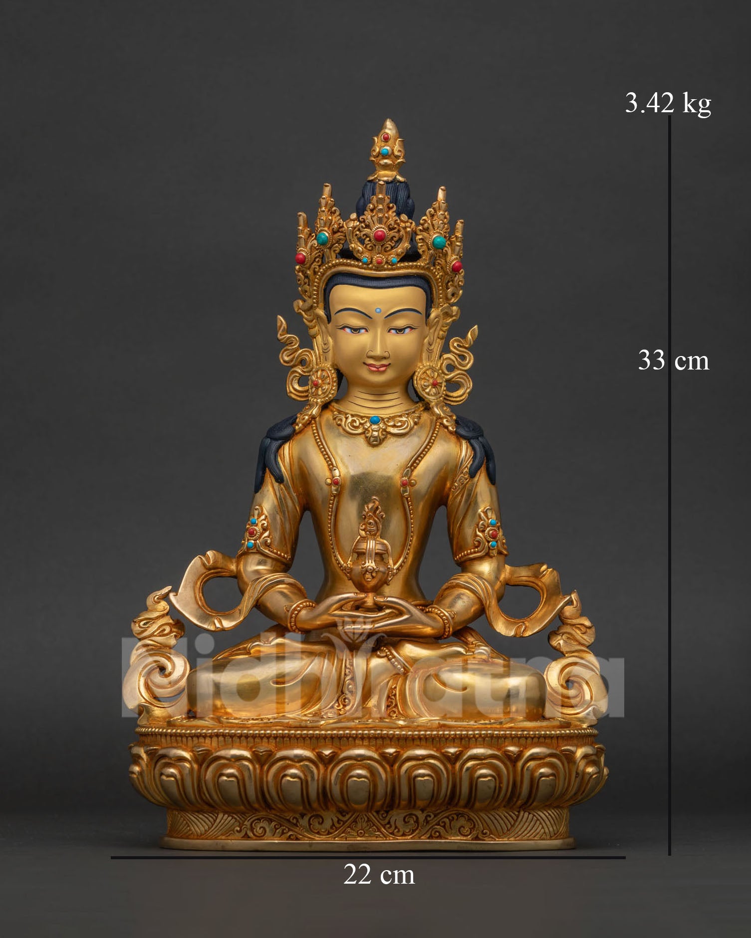 Amitayus Long Life Buddha statue front view – gold gilded Nepalese art | Nidhiratna
