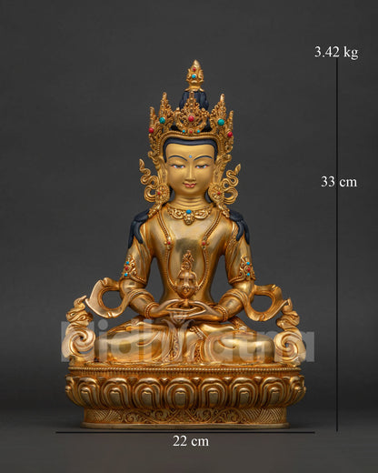 Amitayus Long Life Buddha statue front view – gold gilded Nepalese art | Nidhiratna