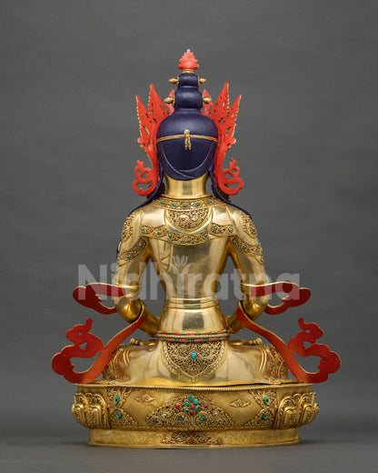 Amitayus Meditation Statue back view, lotus pedestal